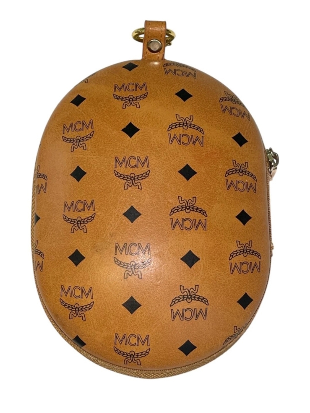MCM Cognac Logo Oval Structured Pouch with Gold Hardware - Picture 7 of 10
